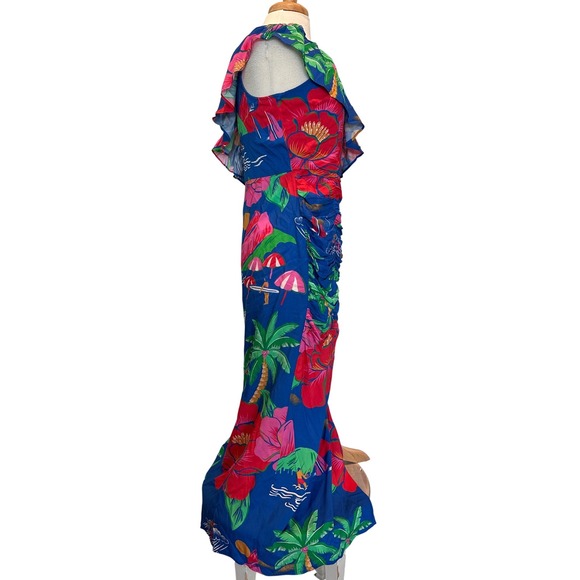 FARM Rio for Anthropologie One Shoulder Maxi Dress Floral Tropical Size Small - Picture 11 of 13